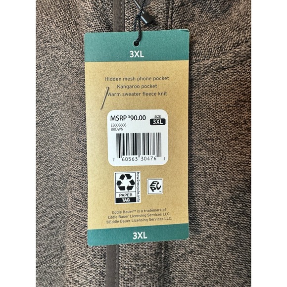 NWT Eddie Bauer Brown Men's Sweater Fleece Size 3XL - Picture 3 of 12